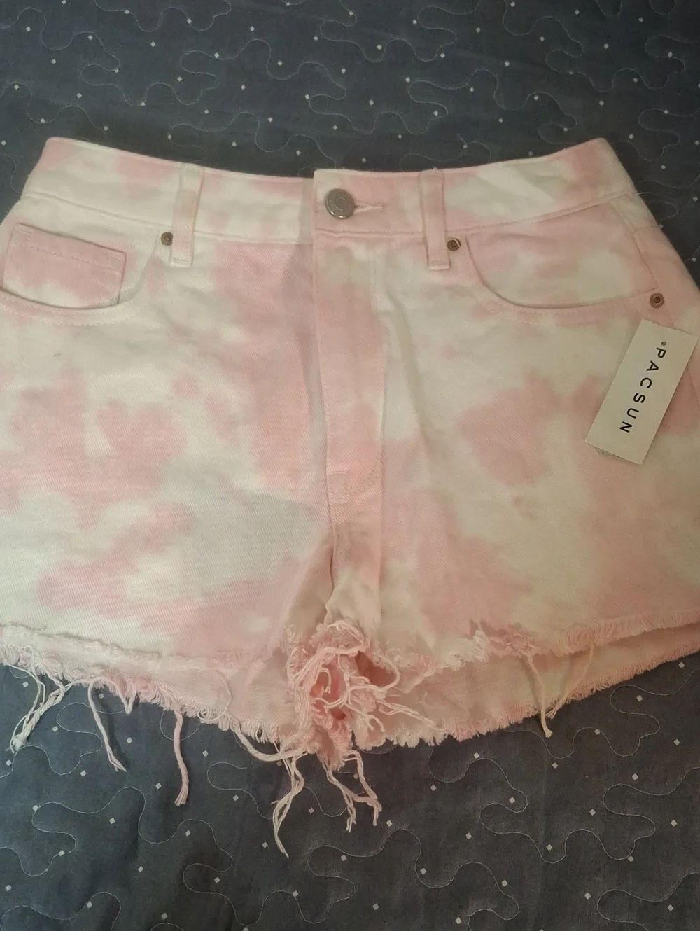 PacSun High Rise Festival Pink Tie-Dye Frayed Denim Shorts size 25 NWT